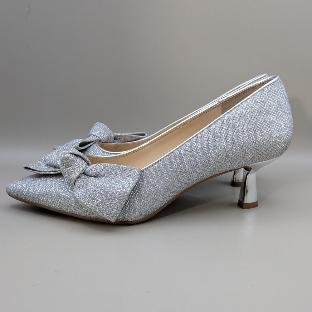 Alex Marie Silver Glitter Bow Pointed Toe Kitten Heel Pumps Womens Size 7.5M - Picture 5 of 10